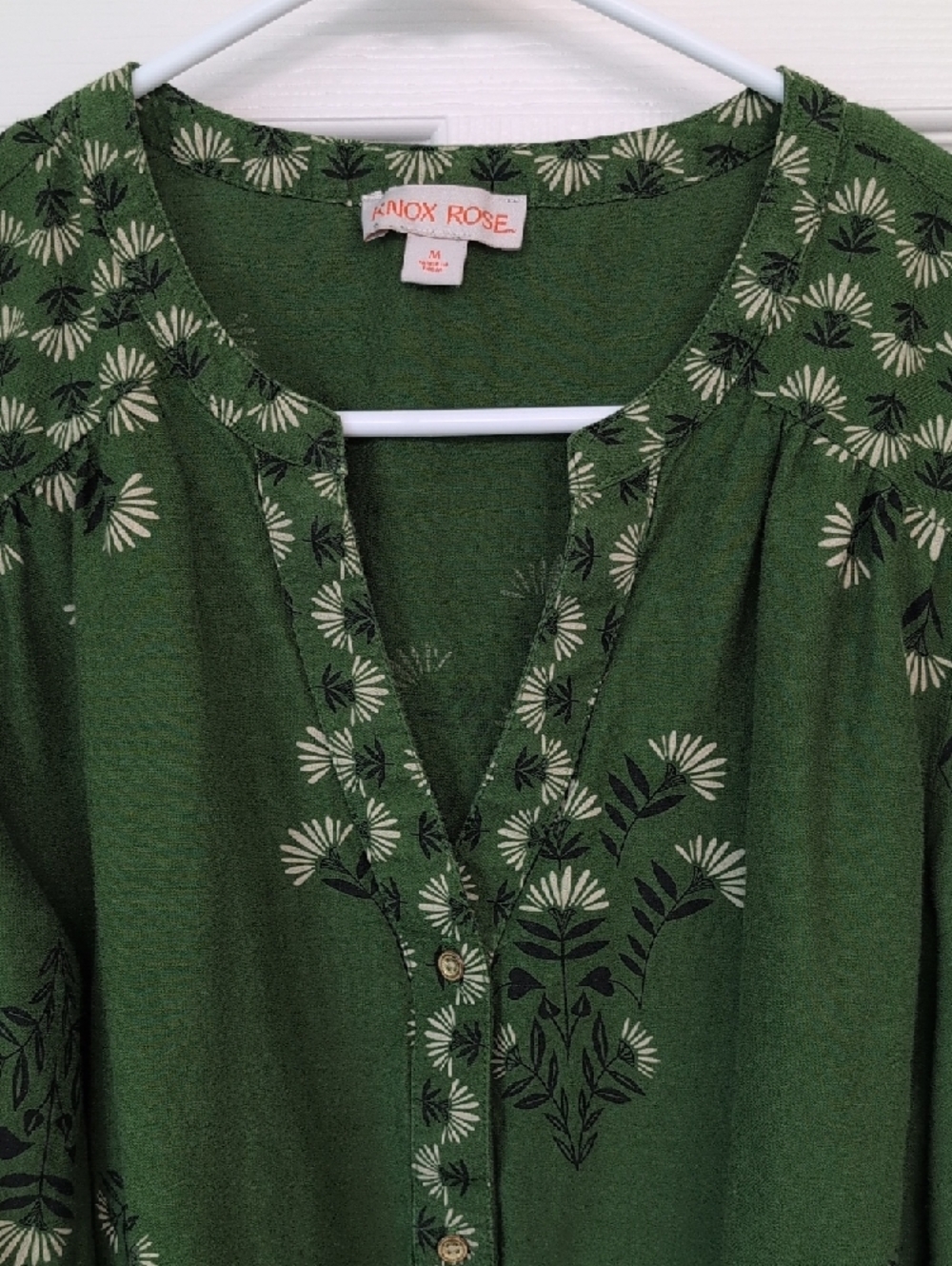 Knox Rose Boho Green Floral Print Blouse - Picture 3 of 9